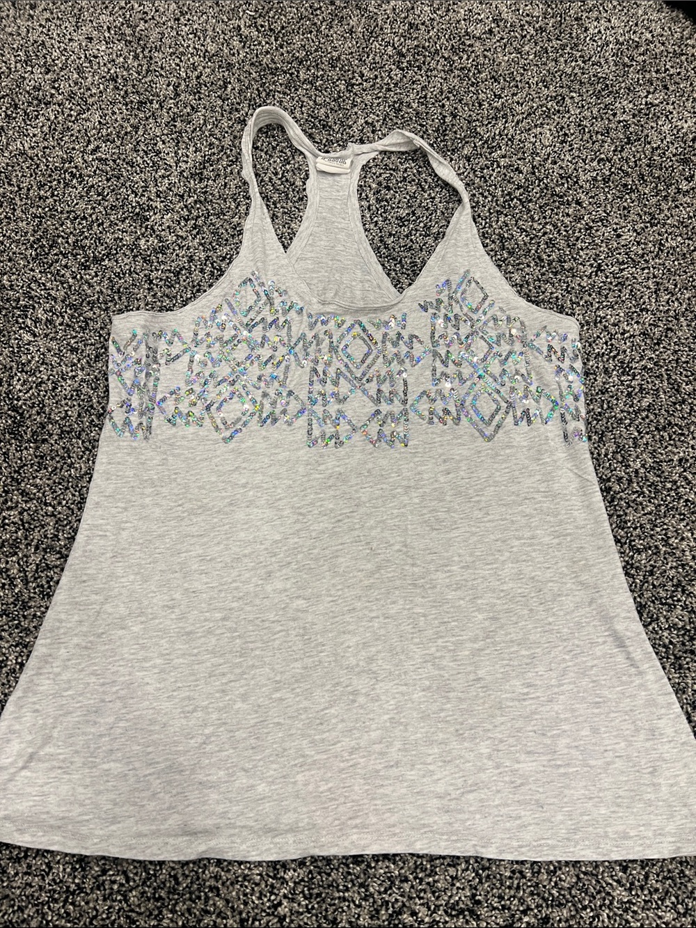 Victoria's Secret Light Gray Racerback Tank with Iridescent Sequin Pattern